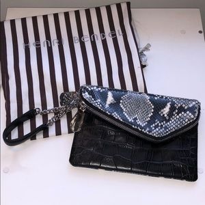 Henri Bendel Black Snake Skin Envelope Clutch